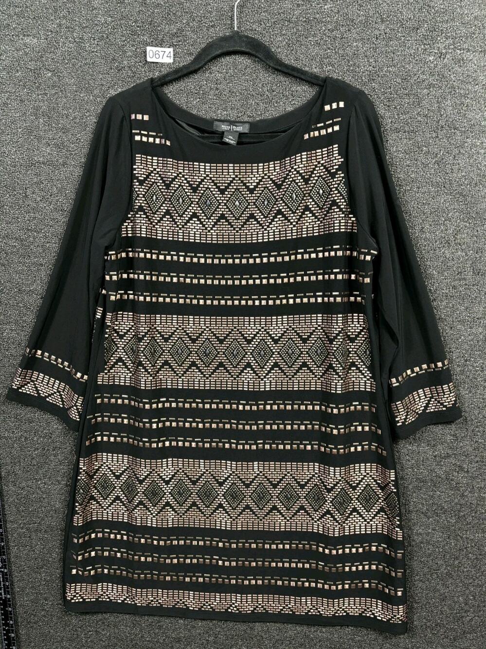 White House Black Market Dress Womens XL Boat Neck Black Metallic Embellished